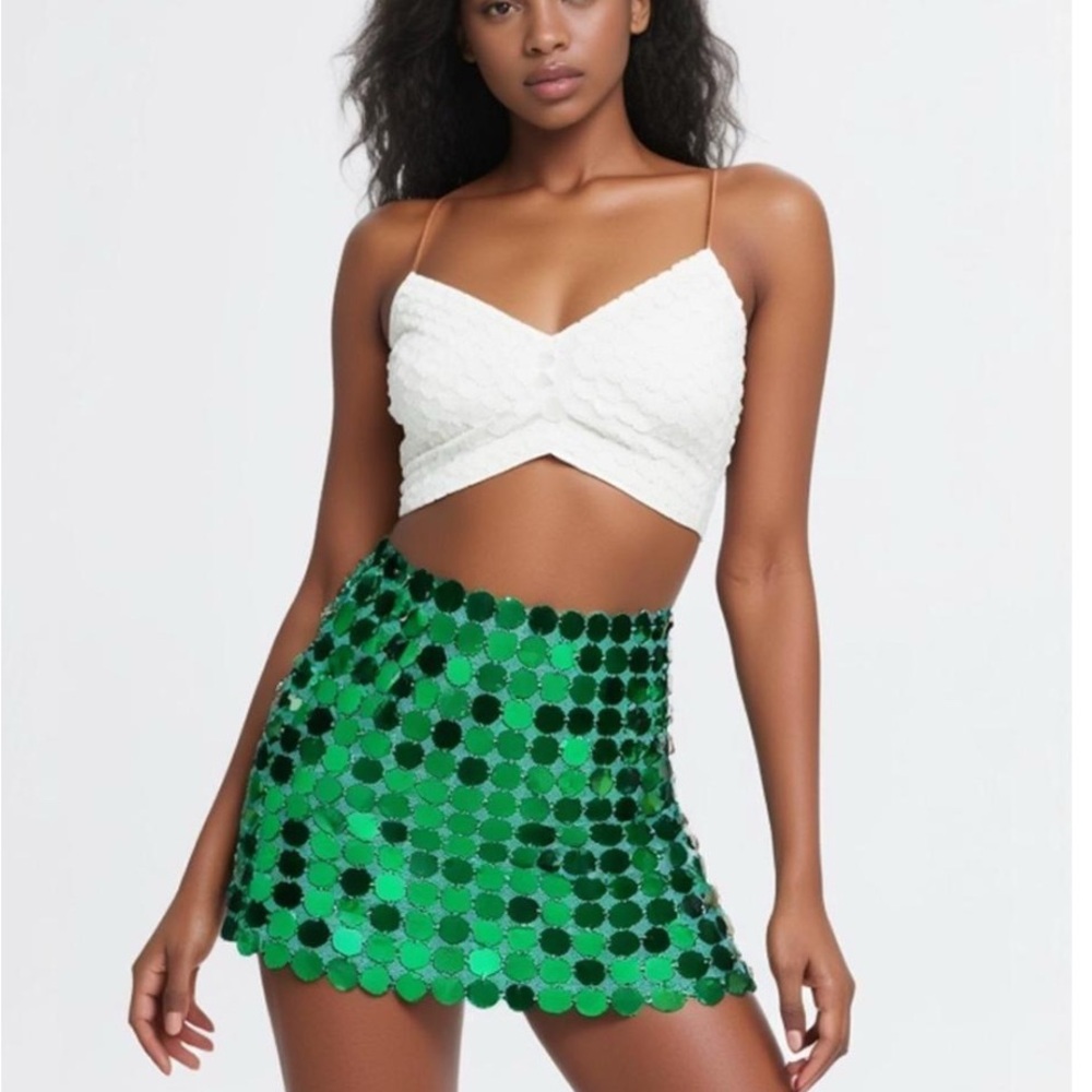Green Sequin Mini Skirt